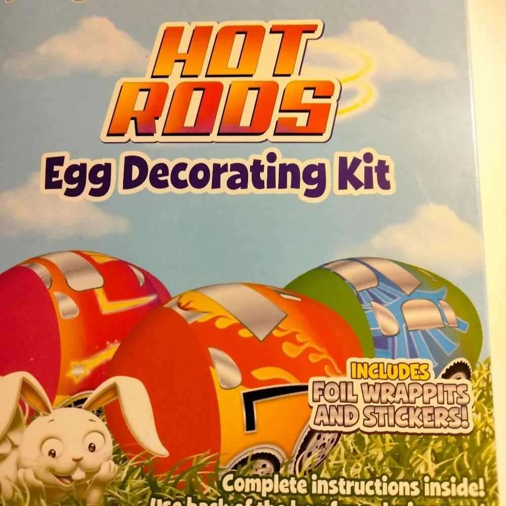 Dudleys Easter Egg Decorating Kit Hot Rods Dye Foil Stickers Stand Dipper